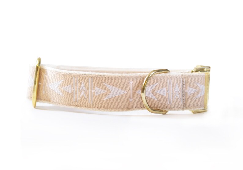 Light brown arrow dog collar, adjustable 1 wide, geometric design, cotton webbing, brass buckle, navajo inspired image 4