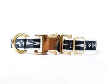 Black arrow dog collar, tribal pattern, brass, adjustable length