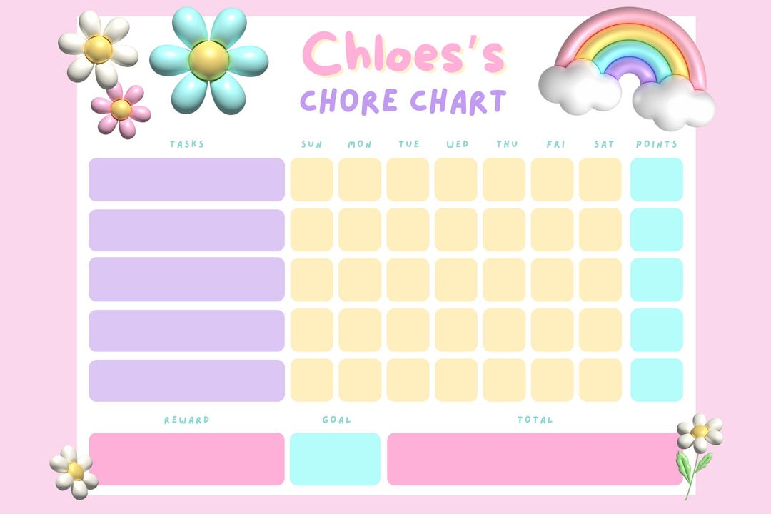 Personalized Chore Chart for Kids | Printable Weekly Task Chart ...