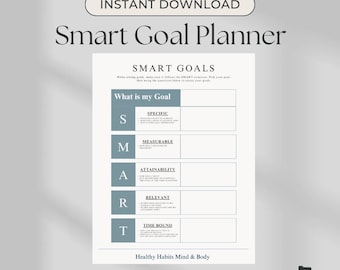 Planificador de objetivos SMART imprimible / Hoja de trabajo para establecer objetivos / Plan de acción y seguimiento de objetivos / Descarga digital