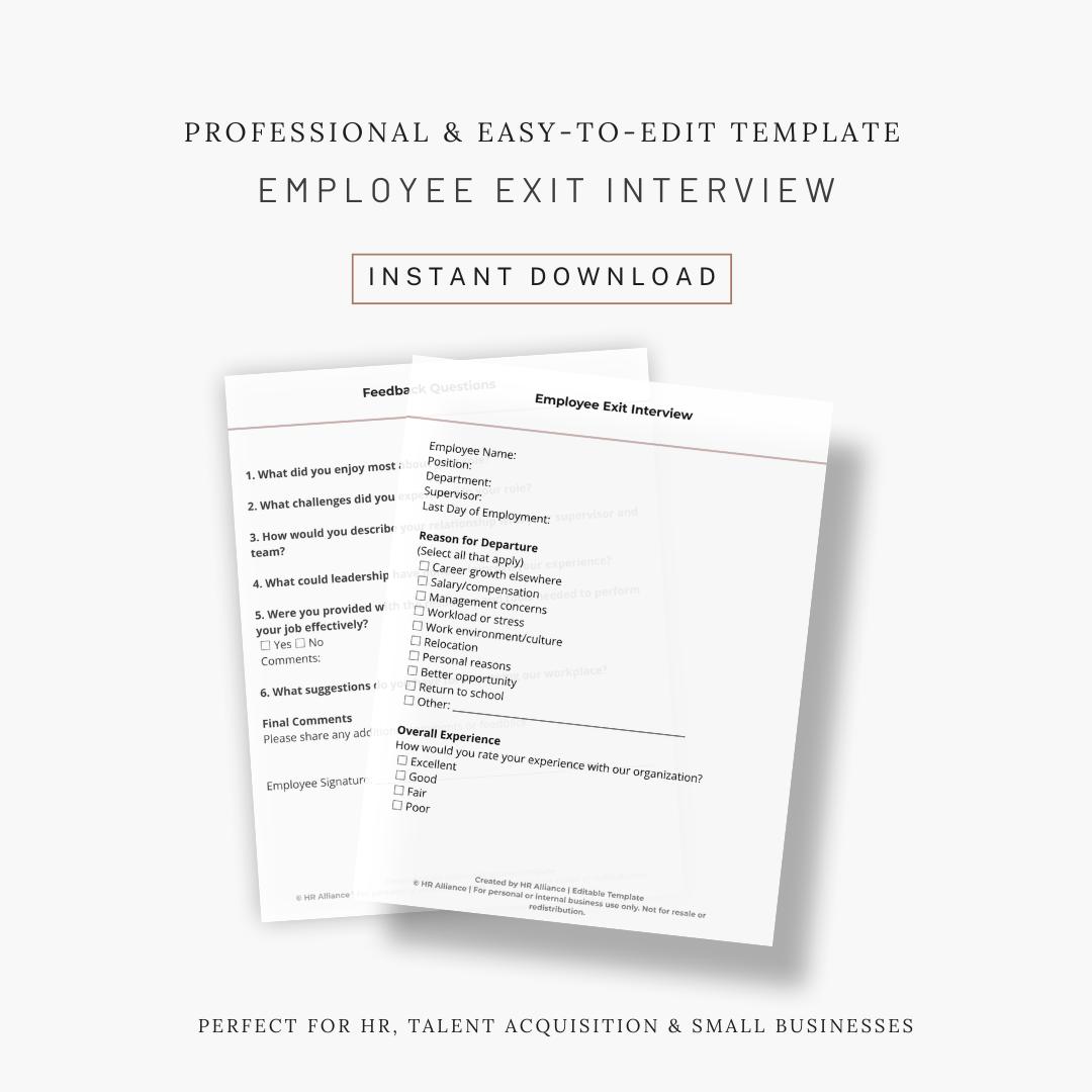 Employee Exit Interview Form | 2-page HR Template (canva & Word) - Etsy