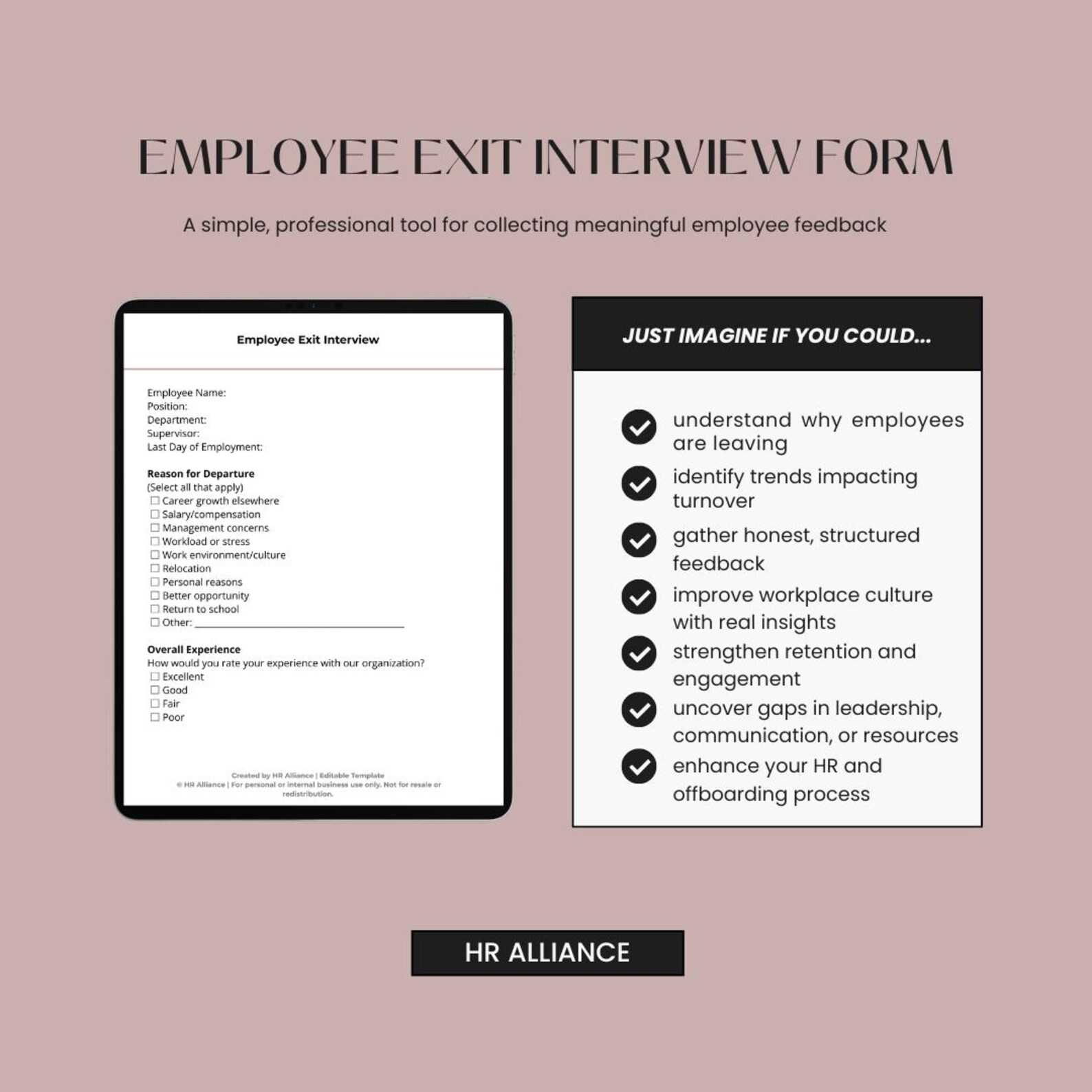 Employee Exit Interview Form | 2-page HR Template (canva & Word) - Etsy
