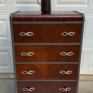 SOLD - 1930 Antique Art Deco Waterfall Dresser 29Lx18Wx45H