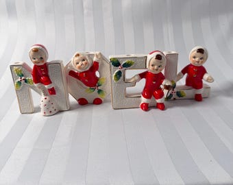 Vintage Lipper & Mann NOEL Candleholders, Mid Century Christmas Decor. Please read description.