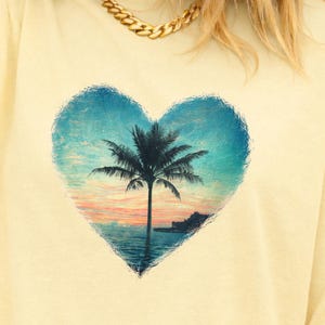 Comfort Colors Beach Sunset Heart Shirt,Tropical Palm Tree Tee, Summer Vacation Shirt, Ocean Lover Gift, Coastal Graphic Tee,Gift For Her
