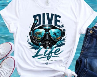 Personalized Dive Life Shirt, Scuba Diving T-Shirt, Diver Gift, Snorkeling Tee, Ocean Lover Shirt, Marine Life Graphic Tee, Gildan 5000