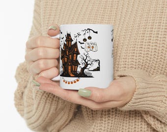 Fall Pumpkin Ghost Mugs/ Halloween Coffee Mug/ Spooky Cute Cup/ Fall Planter Decor/ Pink Halloween/ Autumn Ceramic Mug/ Pottery Art
