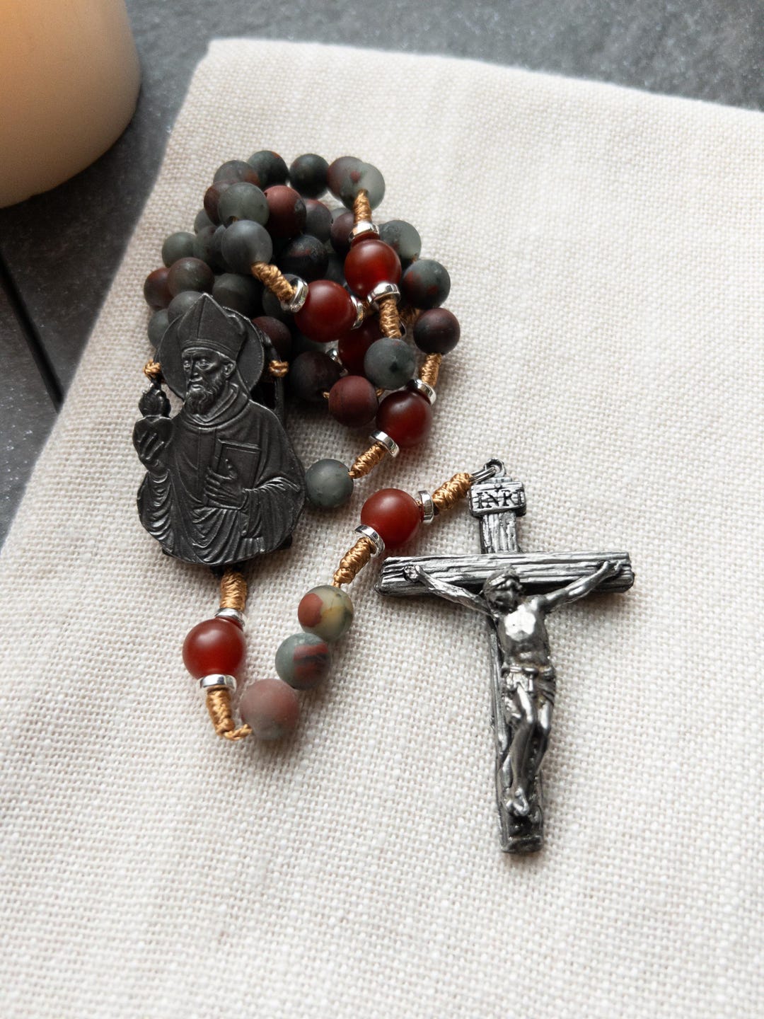 Handmade Saint Augustine Rosary - African Bloodstone & Red Agate Beads ...