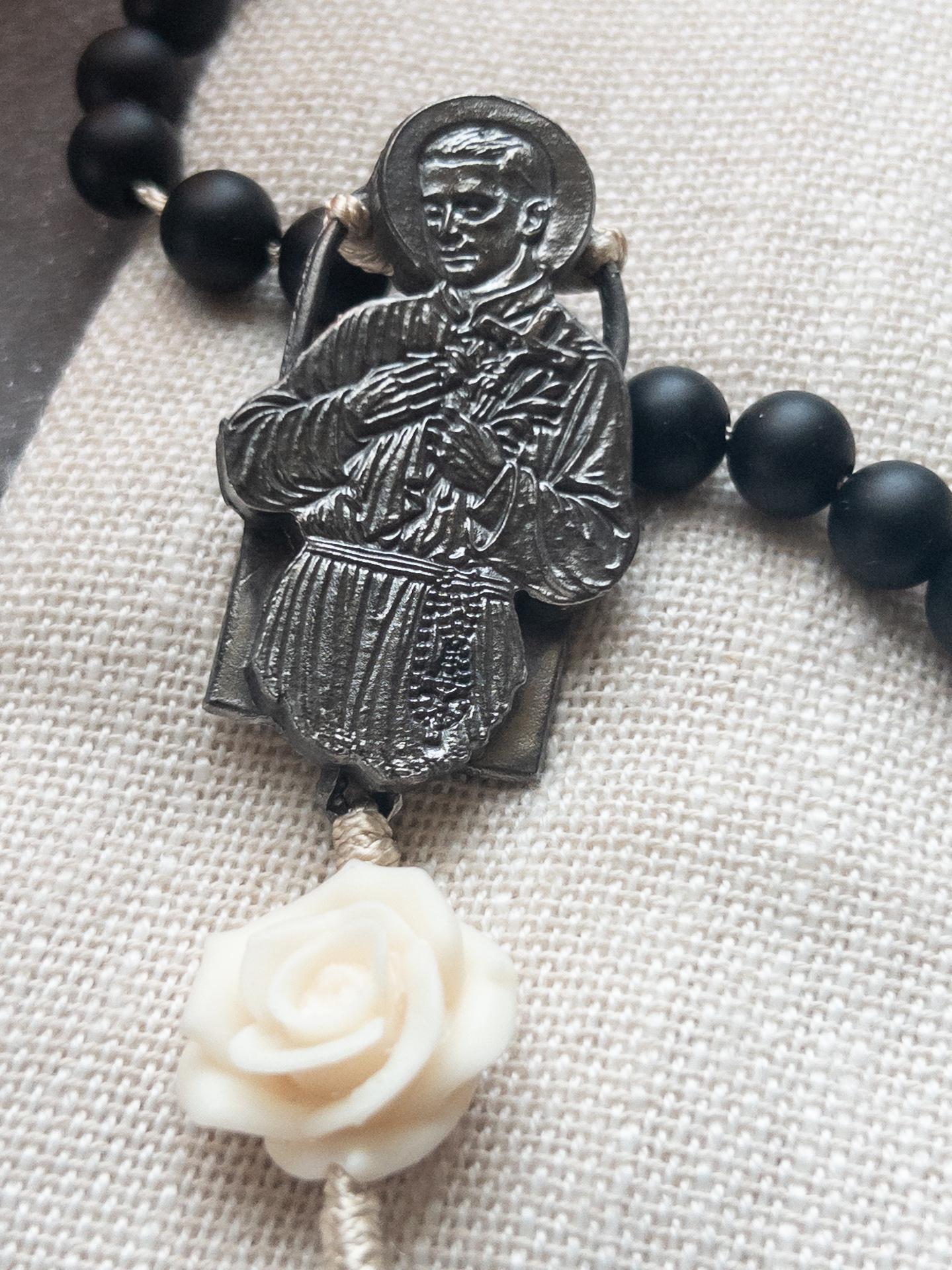 Handmade Saint Gerard Majella Rosary – Black Onyx & Cream Rose Beads ...
