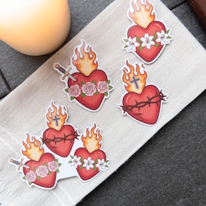 Set katholieke vinylstickers • Waterdicht stickerpakket Heilige Familie • Cadeau jeugdwerk • Laptopsticker • Stickers katholiek heilig hart