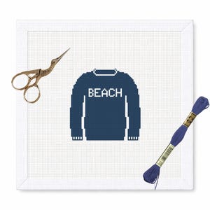 Beach Sweater Needlepoint Canvas – Coastal Preppy Decor Ornament, Bag Charm Patch