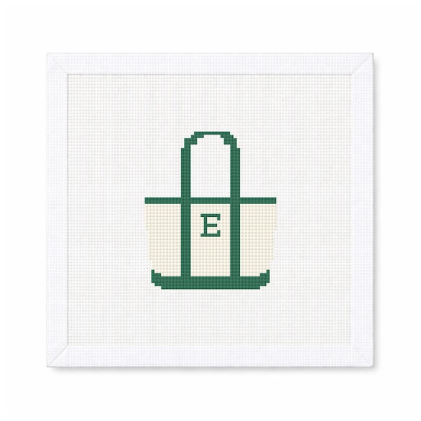 Borsa da barca personalizzata in tela con ricamo a punto croce / Tela con monogramma preppy / Lettere e colori personalizzati / Ricamo a punto croce 18 maglie / Adatto ai principianti