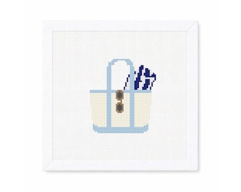 Boat Tote with Beach Towel and Sunglasses | 18 Mesh Needlepoint | Beginner Friendly