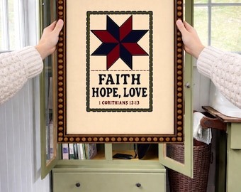Arte cristã para parede | Presentes de fé | Fé, esperança e amor | Gravuras irlandesas | Estilo cottagecore | Arte religiosa | Presentes cristãos para mulheres (gravura sem moldura)