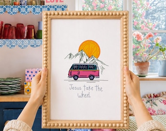Arte cristã para parede | Impressões de fé | Jesus, tome o volante | Impressões irlandesas | Impressões feitas à mão | Decoração cristã para casa | Presentes cristãos (impressão sem moldura)