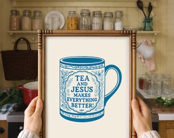 Arte de parede cristã | Impressões de fé | Chá e Jesus | Impressões irlandesas | Impressões feitas à mão | Decoração cristã para casa | Presentes cristãos (impressão sem moldura)