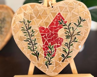 Olive Wood Heart Dish: Jordan Map Mosaic, Olive Branch Detail