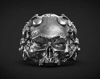 Sterling Silver Skull Ring – Gothic Baroque Biker Statement Band