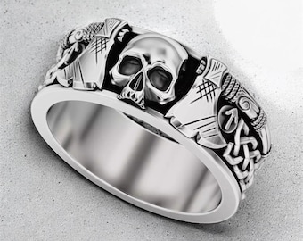 Viking Skull & Axe Band Ring – Norse Warrior Symbol Ring for Men
