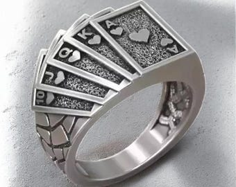 Poker Royal Flush Ring – Sterling Silver Card Design for Gamers & Casino Lovers
