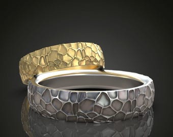 Hammered Sterling Silver or Gold Wedding Band: Pebble Pattern Ring