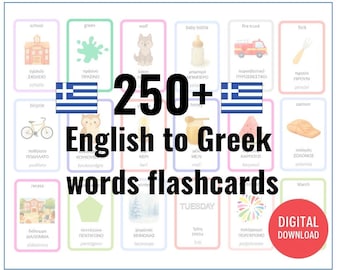 Greek Words Flashcards | 250+ Printable Vocabulary Cards | Everyday Greek Words for Kids & Beginners | Foods, Animals, Colors + More