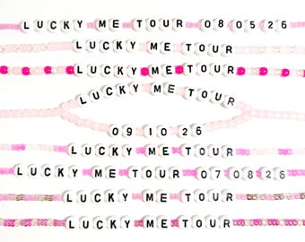 Bransoletki przyjaźni Lucky Me Tour Custom Date | Bransoletki koncertowe Hilary Duff | Koraliki szklane i kryształowe o średnicy 3 mm i 4 mm