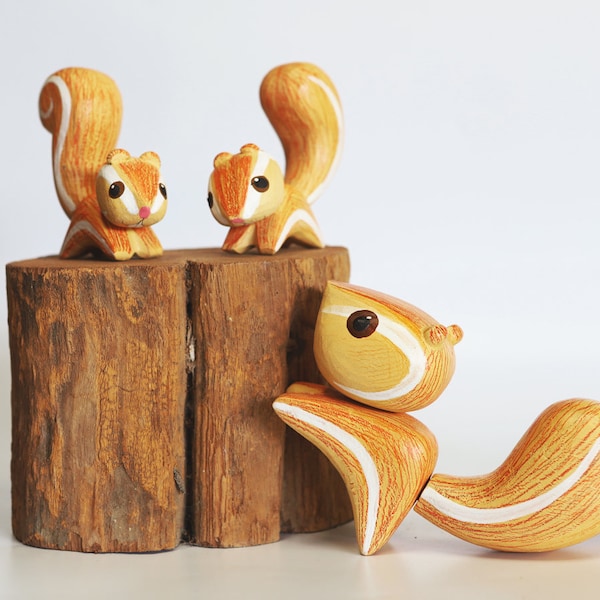 Wooden family squirrel, Wooden toy, Collectible figurine, Handmade wooden toys, Hand Carved Painted Wooden, Home Decor ornaments