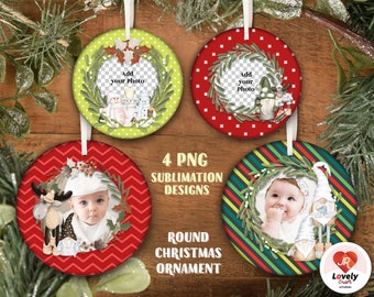 Christmas Round Ornament Sublimation Design, PNG Gnome Christmas Ornament Template, Digital Download