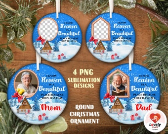 Heaven is a Beautiful Place Round Ornament Bundle PNG Sublimation Template, Photo Memorial Christmas Ornament Png Designs Digital Download