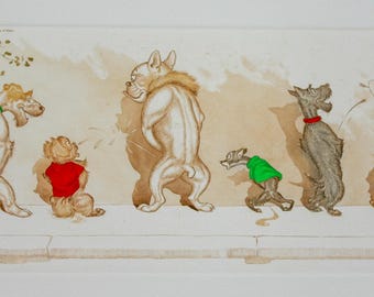 Comme nos Maitres - Boris O'Klein  "dogs of paris" original hand coloured etching