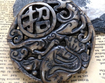 Dragon brown Jade Pendant Amulet Mythical Animals Necklace Pendant Jewerly B1 Chinese ancient Jade stone Pendant Charm Circle Carved Rich