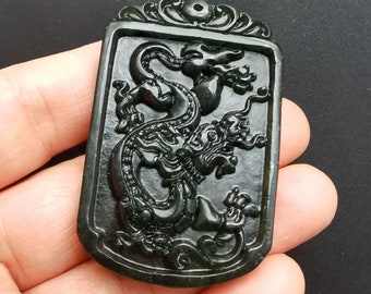 Dragon brown Jade Pendant Amulet Mythical Animals Necklace Pendant Jewerly B1 Chinese ancient Jade stone Pendant Charm Circle Carved Rich