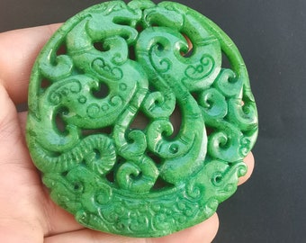 Dragon brown Jade Pendant Amulet Mythical Animals Necklace Pendant Jewerly B1 Chinese ancient Jade stone Pendant Charm Circle Carved Rich