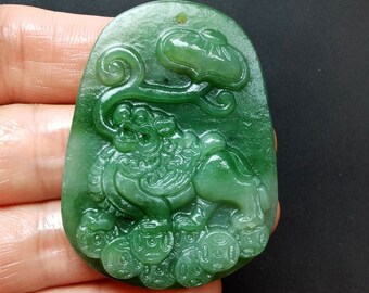 Dragon brown Jade Pendant Amulet Mythical Animals Necklace Pendant Jewerly B1 Chinese ancient Jade stone Pendant Charm Circle Carved Rich
