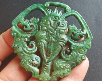 Carved Dragon around Chinese Word \u9f8d Pendant White Chinese jade Amulet