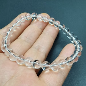 Bracelet en quartz transparent naturel 6 mm, 8 mm, 10 mm, 12 mm, bracelet rond lisse en cristal blanc, cadeau d&#39;anniversaire, cadeau femme, bracelet homme, bracelet extensible