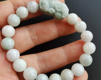 Pulsera de cuentas de jadeíta con dragón Pixiu con dije redondo, grado A, pulsera de buena suerte con piedra de jade natural, pulsera de amuleto, pulsera unisex, el mejor regalo