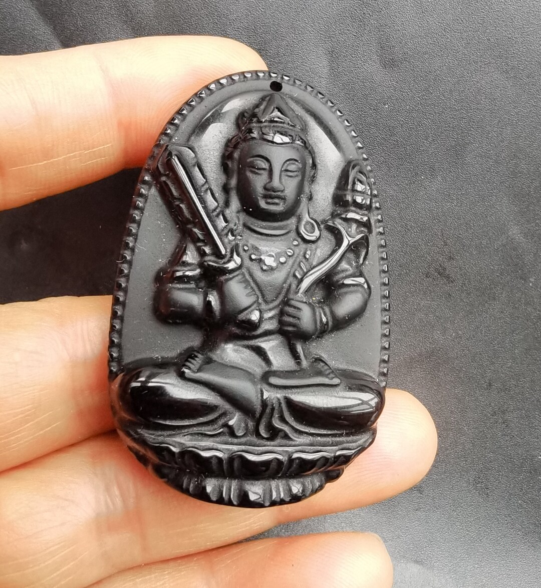 Pendentif Bouddha En Obsidienne Noire – Amulette De Protection – Collier Avec Cordon – Taille Moyenne Pour Femme