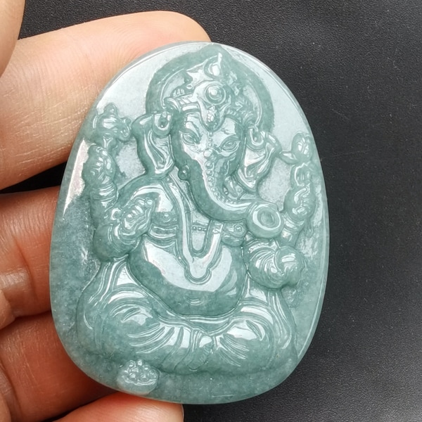 Certified,Hand Carved Ganesh Elephant Natural blue Jadeite Jade stone pendant,Grade A,Prosperity Luck Charm Amulet necklace,Gemstone jewelry