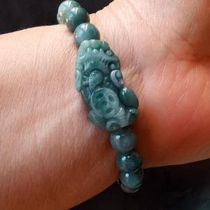 Round 8mm,Pixiu dragon natural Guatemala blue jadeite jade stone beaded Bracelet,Grade A,Amulet gemstone Bracelet,Protection Unisex Bracelet