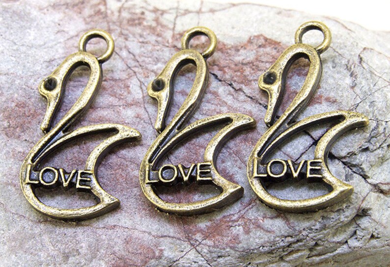 6pcs Unique Love Swan Pendant links connectors Antique Bronze Finding Connector Brass Jewelry Filigree Metal Pendant Earwire P image 4