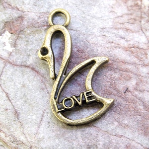 6pcs Unique Love Swan Pendant links connectors Antique Bronze Finding Connector Brass Jewelry Filigree Metal Pendant Earwire P image 3