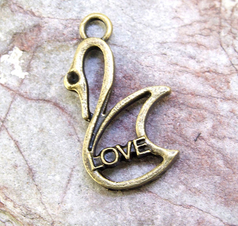 6pcs Unique Love Swan Pendant links connectors Antique Bronze Finding Connector Brass Jewelry Filigree Metal Pendant Earwire P image 3