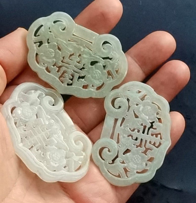 Flower Bat Bird Jade Pendant Lock Carved Green Natural Jade - Etsy