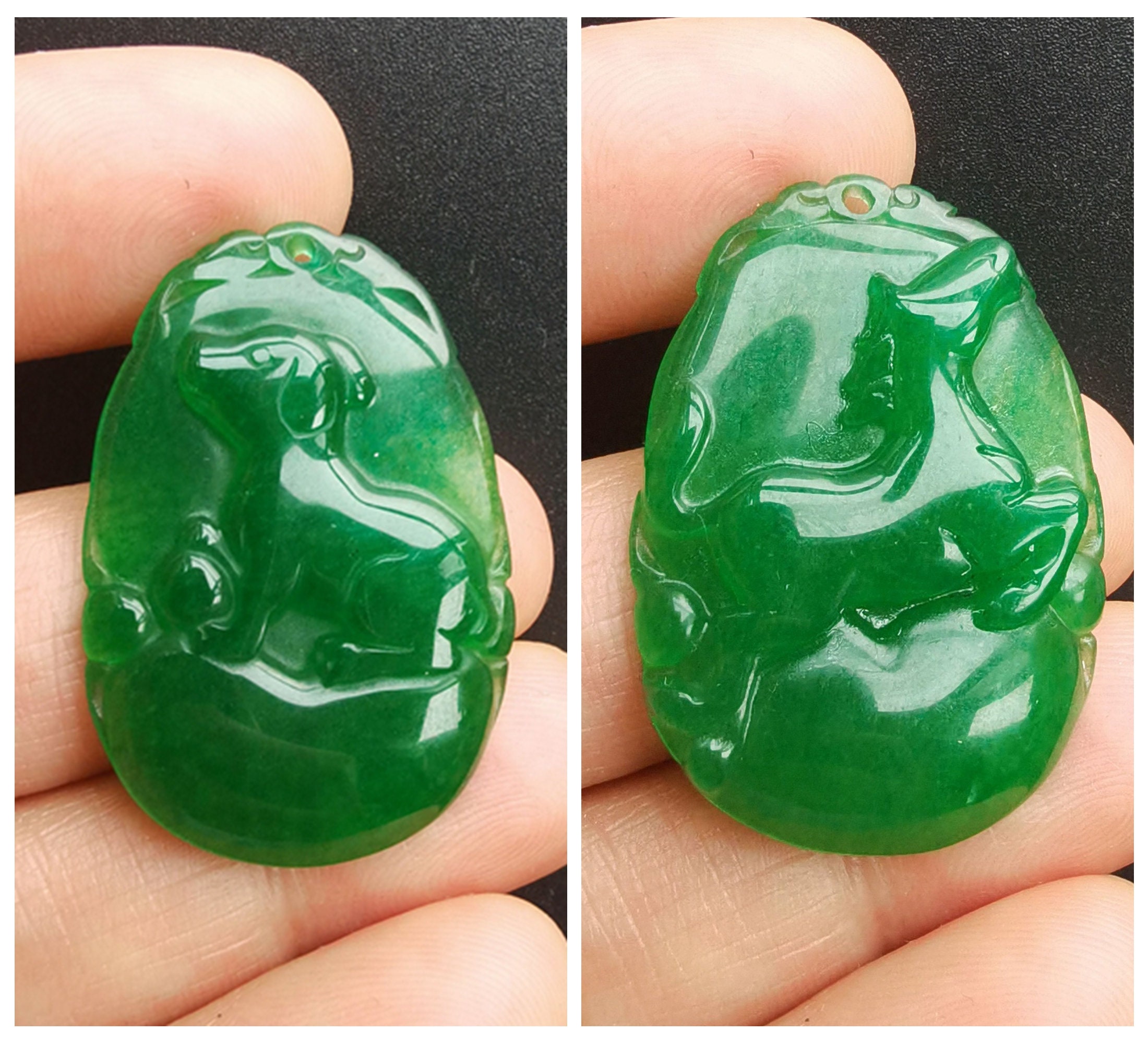 Chinese Zodiac oval green Jade stone | Etsy
