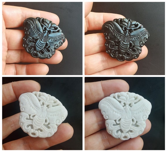 Butterfly Jade Pendant Carved Natural Green/white Jade Etsy