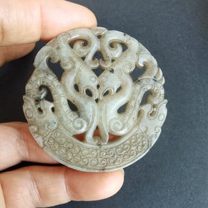 Dragon Phoenix carving natural white grey Jade stone Pendant,Good lucky Amulet for making charm handmade Necklace Pendant Jewerly A05