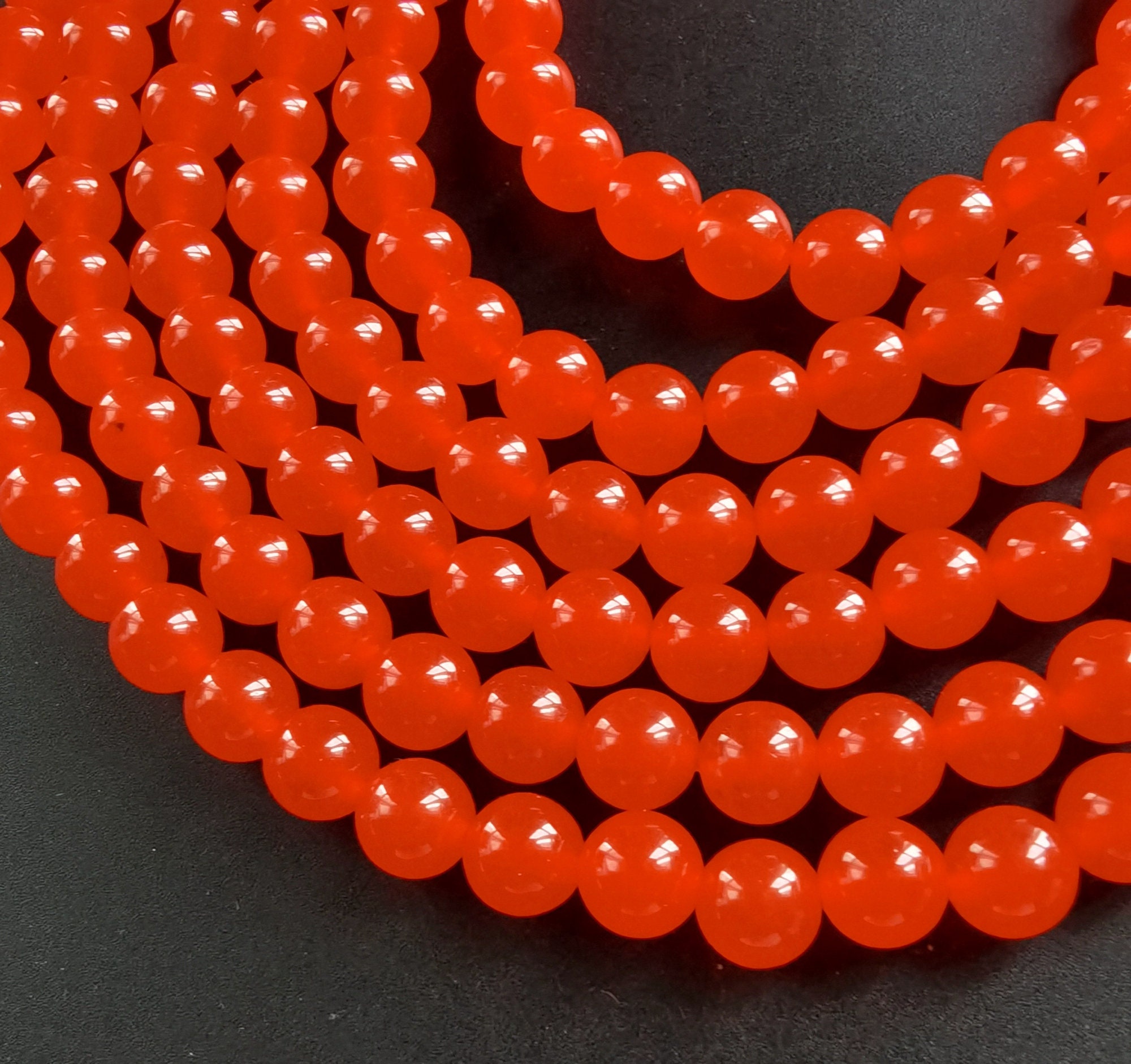 Round smooth orange red Jade stone strand 8mmcharm jade Etsy