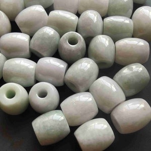 Cuentas de jadeíta natural de color blanco y verde en forma de barril, grado A, cuentas para el cabello, amuleto de jadeíta suelta al por mayor
